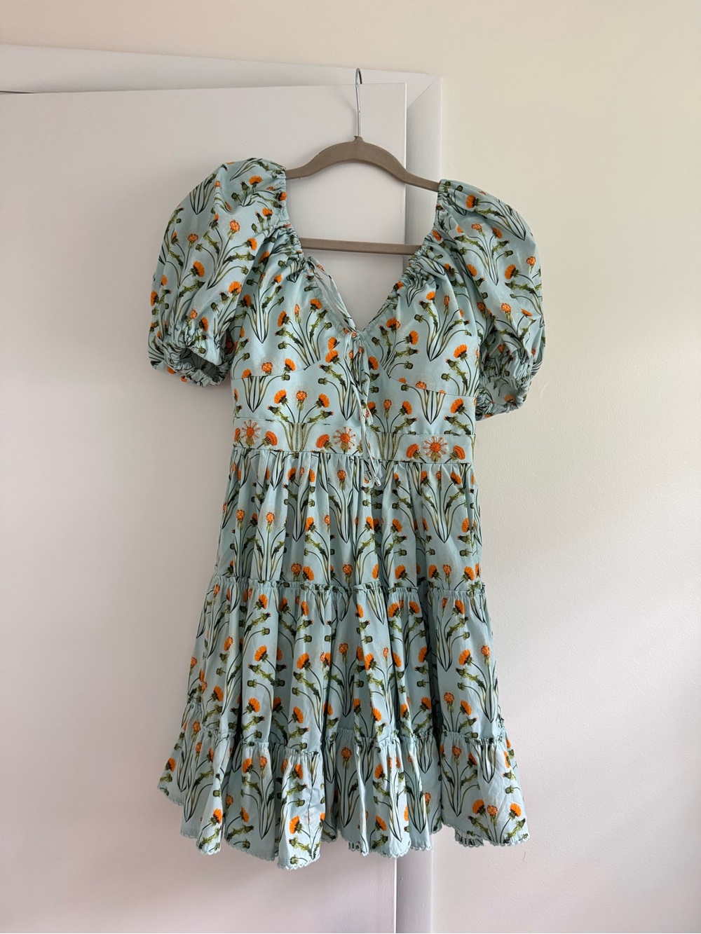 AGUA BY AGUA BENDITA Manzanilla floral print cotton poplin mini dress sz S - Picture 4 of 10